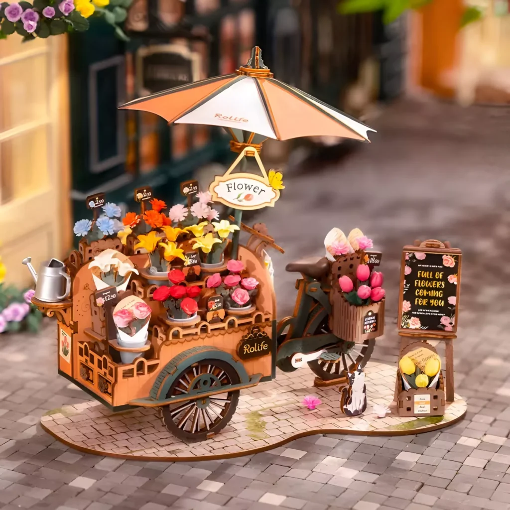 3D Wooden Blossom Cart Puzzle Kit – Decorative DIY Craft for Adults & Teens
