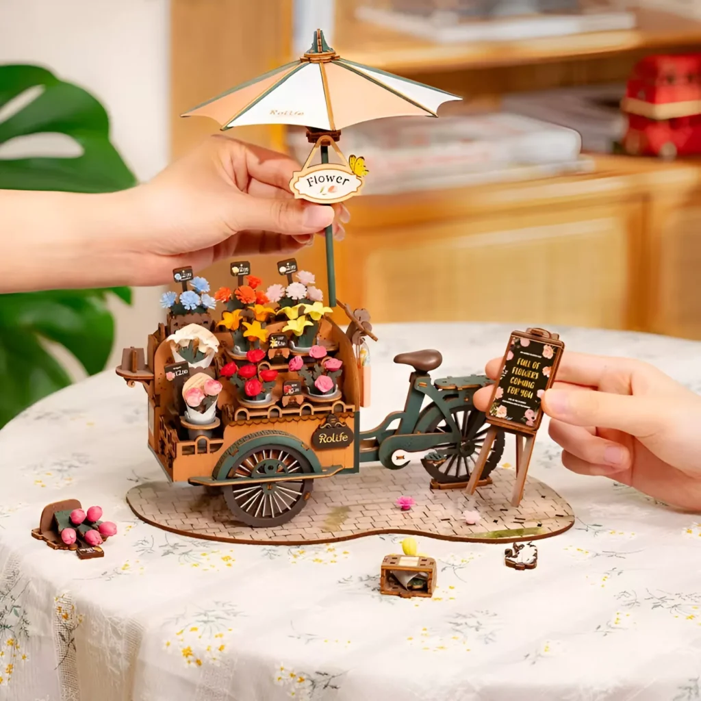 3D Wooden Blossom Cart Puzzle Kit – Decorative DIY Craft for Adults & Teens