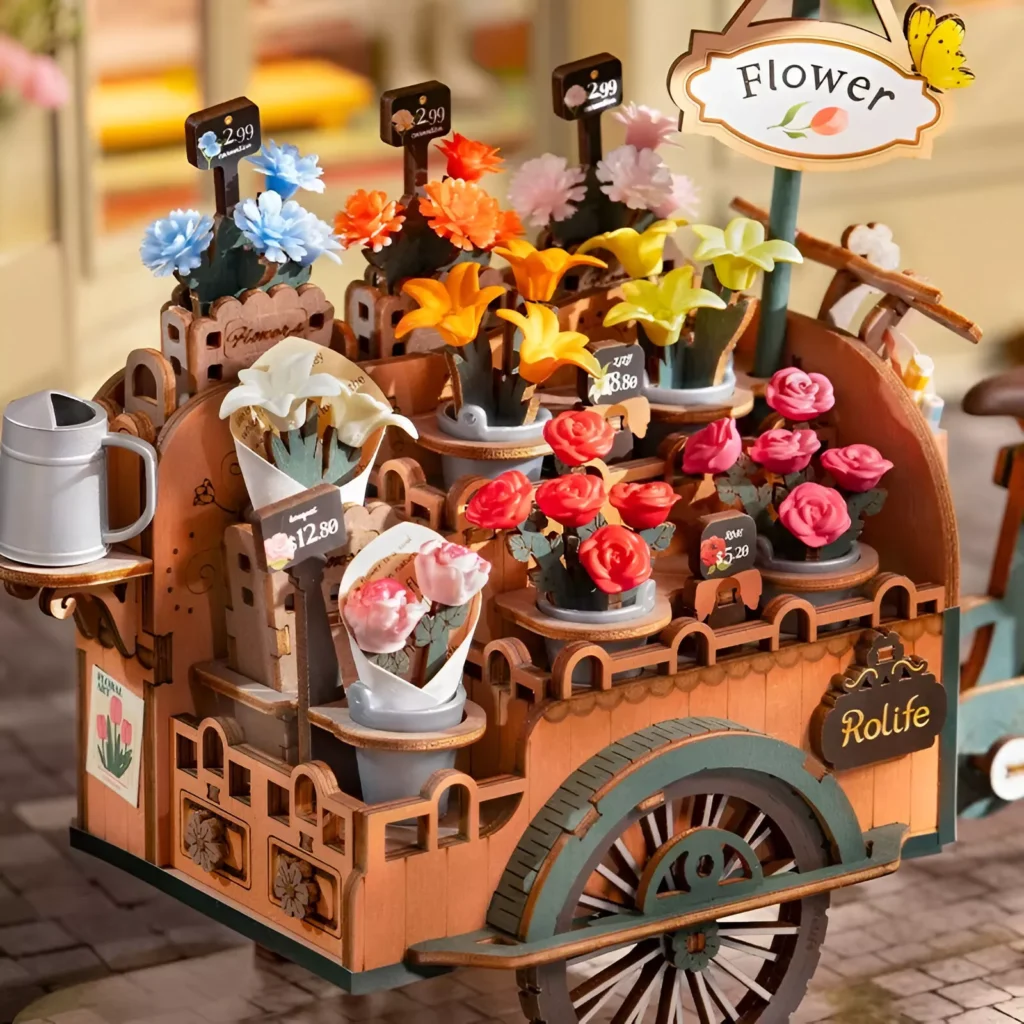 3D Wooden Blossom Cart Puzzle Kit – Decorative DIY Craft for Adults & Teens
