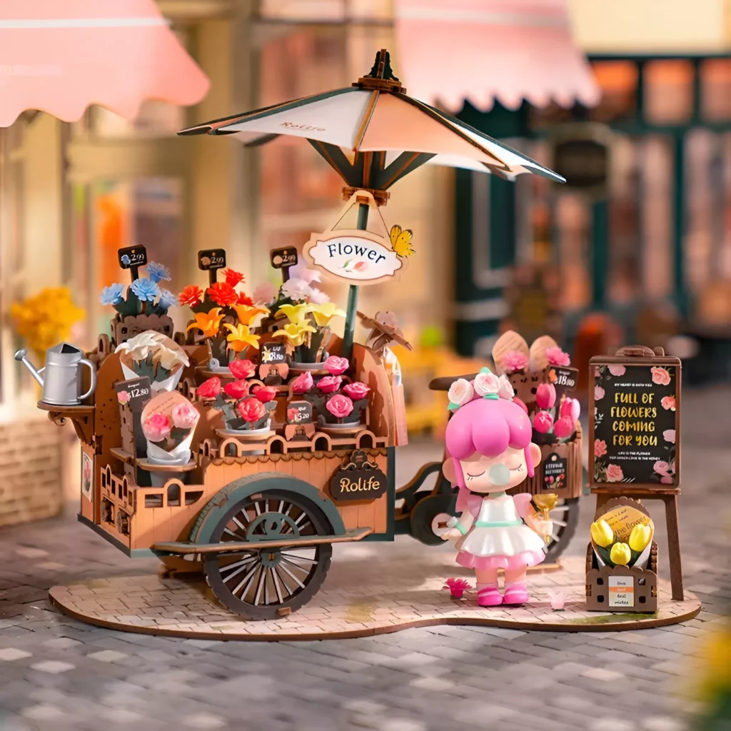 3D Wooden Blossom Cart Puzzle Kit – Decorative DIY Craft for Adults & Teens